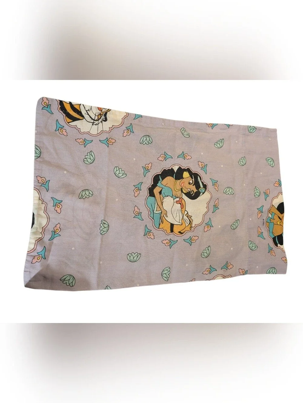 Vintage Disney Aladdin Princess Jasmine & Rajah Pillowcase Purple Medallion Kids